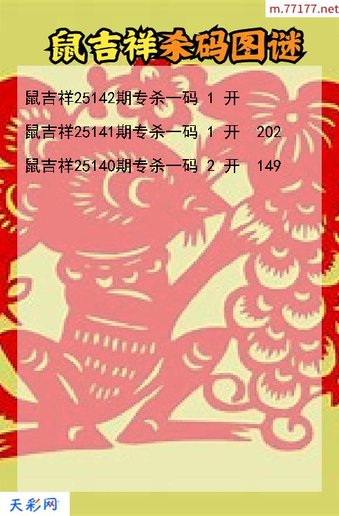 福彩3d第25141期鼠吉祥杀码图谜