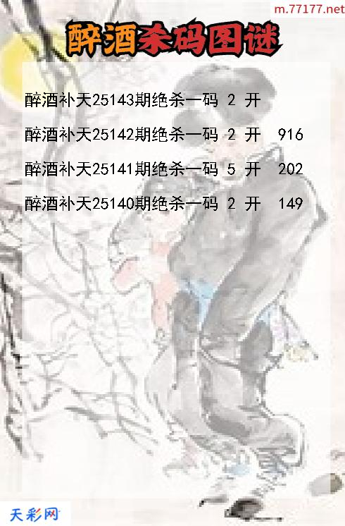 醉酒补天第25142期福彩3d杀码图谜