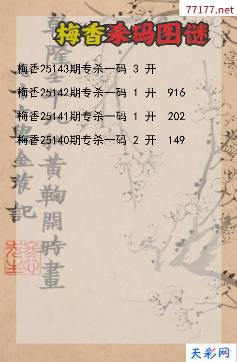3d梅香第25142期杀码图谜