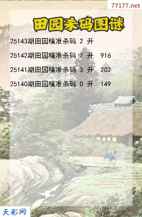 第25142期福彩3d田园杀码图谜