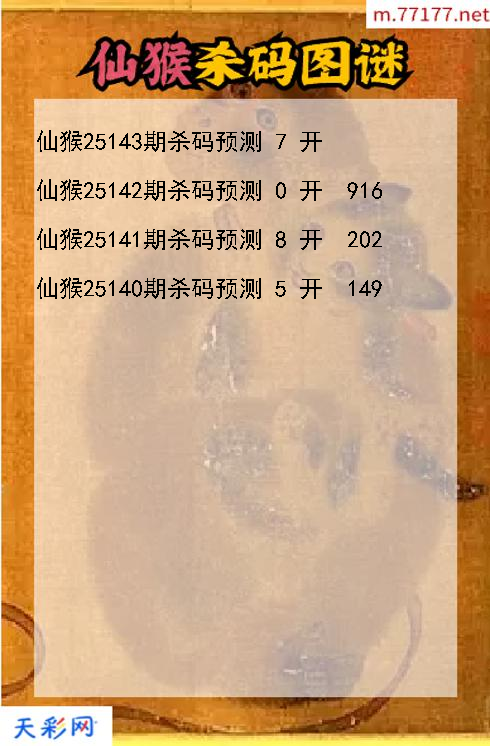 3d仙猴第25142期杀码图谜
