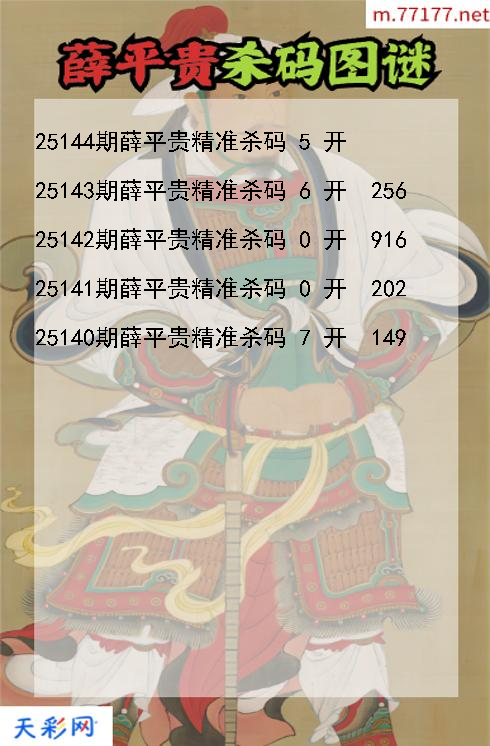 薛平贵第25143期福彩3d杀码图谜