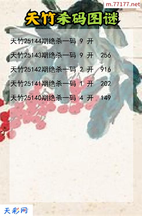 天竹第25143期福彩3d杀码图谜