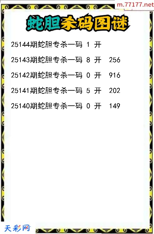 蛇胆第25143期福彩3d杀码图谜