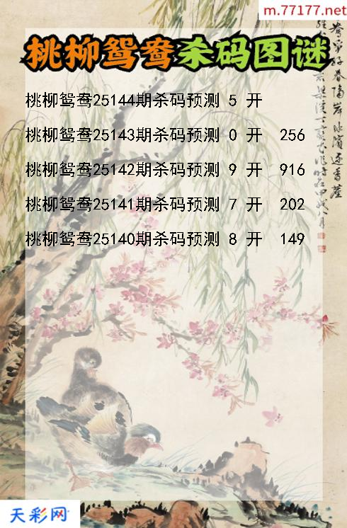 第25143期3d桃柳鸳鸯杀码图谜