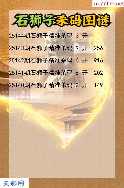 第25143期福彩3d石狮子杀码图谜
