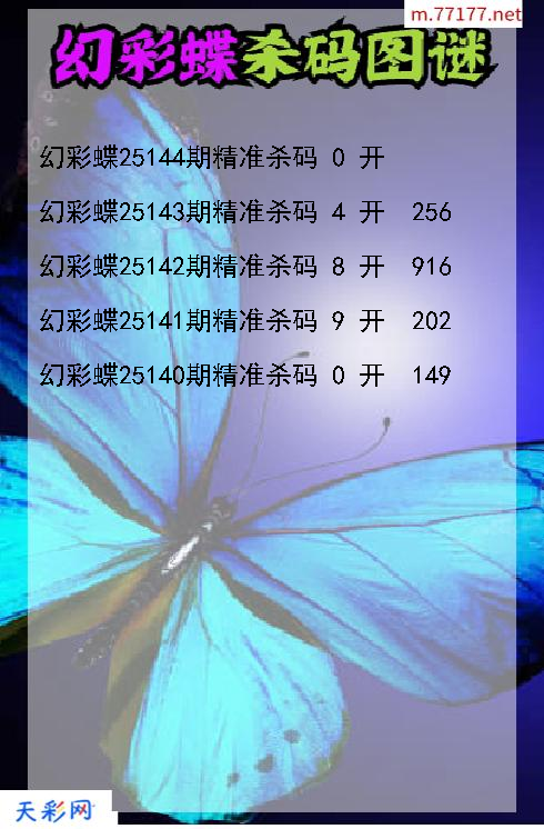 福彩3d幻彩蝶第25143期杀码图谜