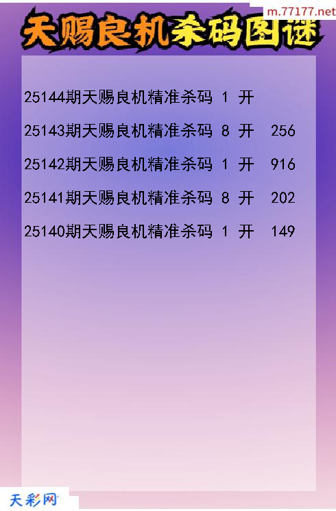 天赐良机25143期3d杀码图谜