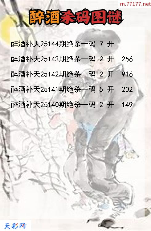 醉酒补天第25143期福彩3d杀码图谜