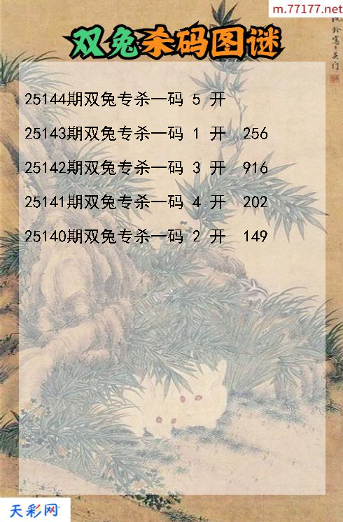 双兔第25143期3d杀码图谜