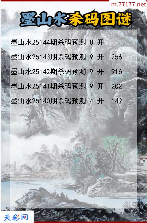 第25143期墨山水福彩3d杀码图谜