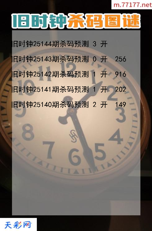 福彩3d旧时钟第25143期杀码图谜