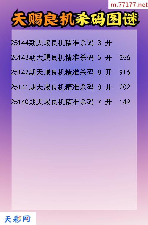 第25143期3d天赐良机杀码图谜