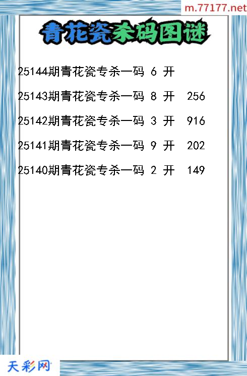 福彩3d第25143期青花瓷杀码图谜
