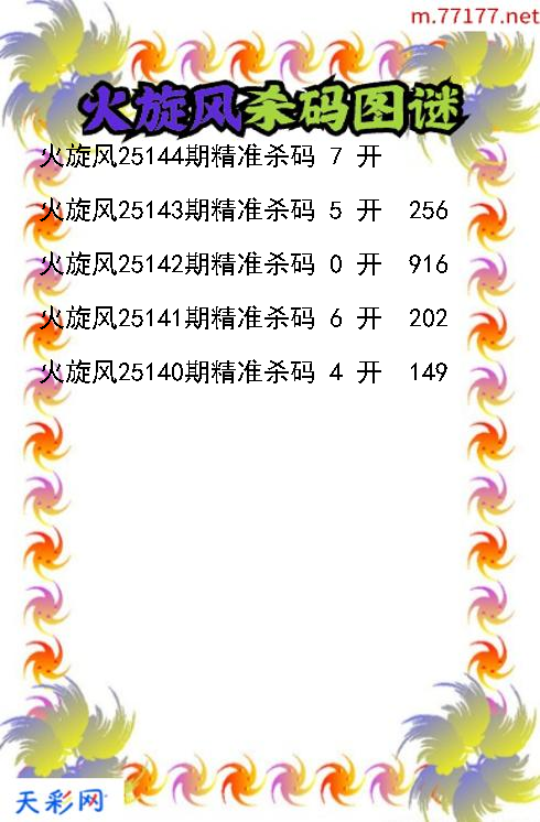 火旋风第25143期福彩3d杀码图谜