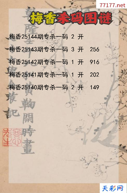 3d梅香第25143期杀码图谜