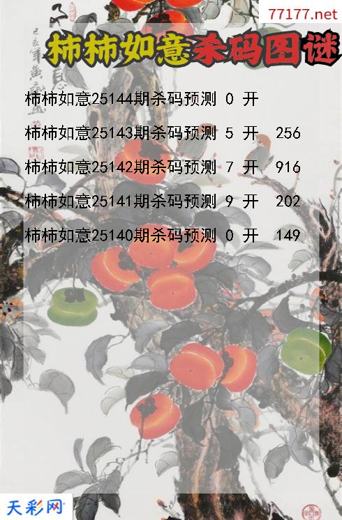 柿柿如意第25143期3d杀码图谜