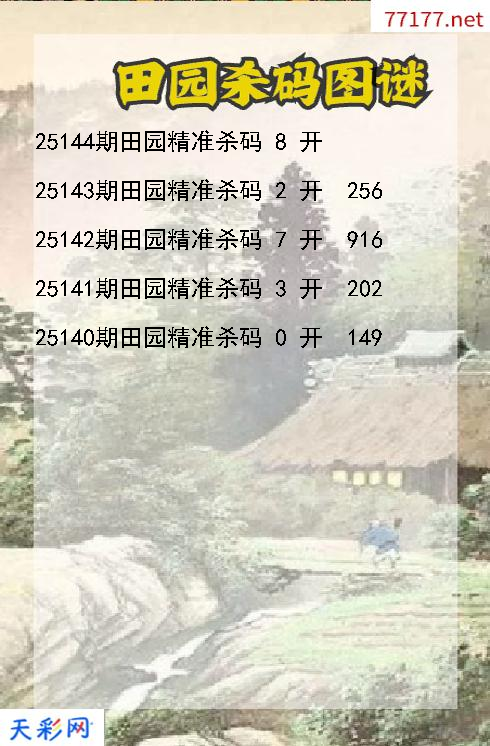 第25143期福彩3d田园杀码图谜