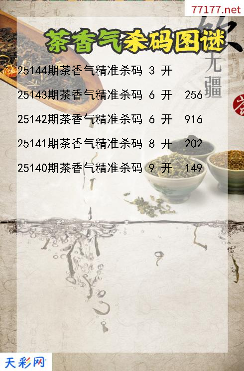 第25143期茶香气福彩3d杀码图谜
