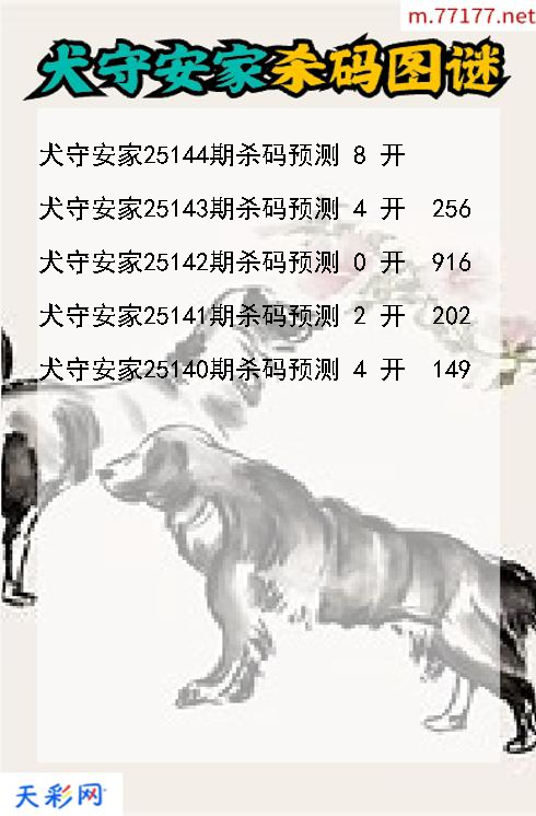 犬守安家第25143期福彩3d杀码图谜