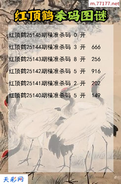 3d第25144期红顶鹤杀码图谜
