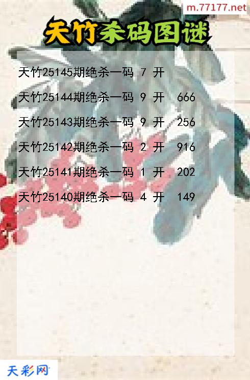 天竹第25144期福彩3d杀码图谜