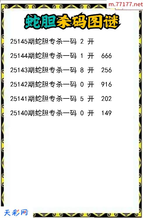 蛇胆第25144期福彩3d杀码图谜