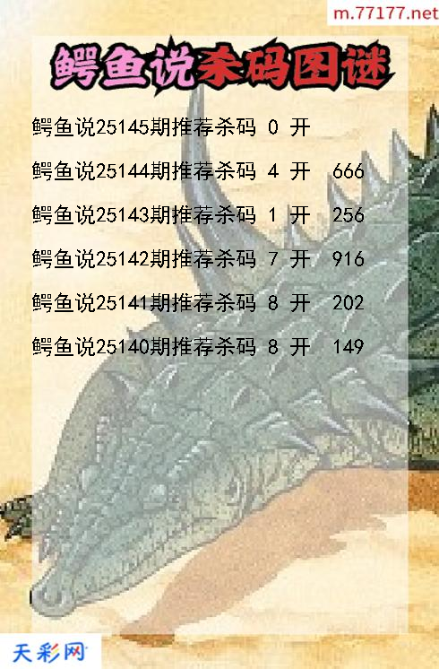 3d鳄鱼说第25144期杀码图谜
