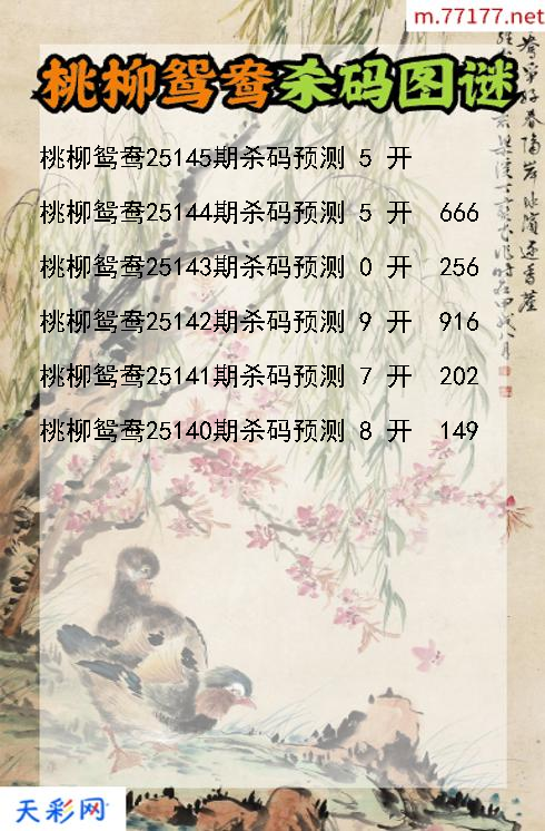 第25144期3d桃柳鸳鸯杀码图谜