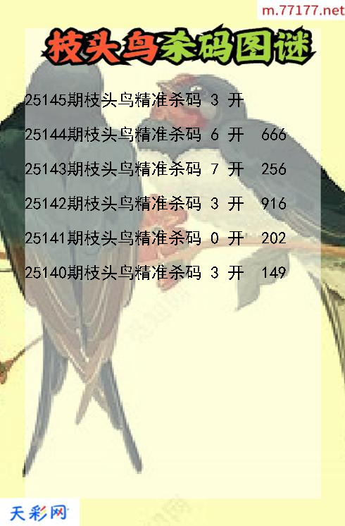 枝头鸟第25144期福彩3d杀码图谜