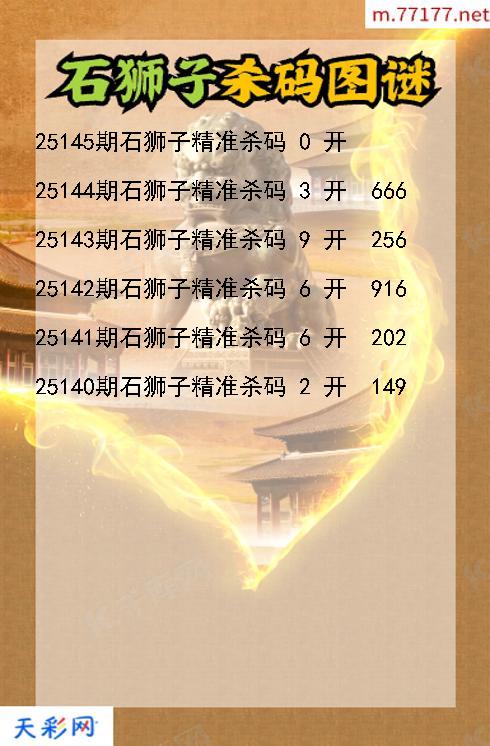 第25144期福彩3d石狮子杀码图谜