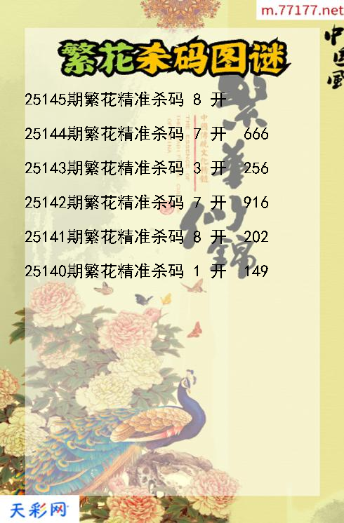 繁花第25144期福彩3d杀码图谜