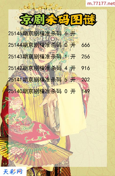 第25144期福彩3d京剧杀码图谜