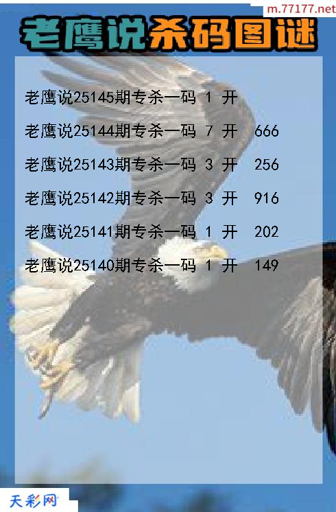 第25144期福彩3d老鹰说杀码图谜