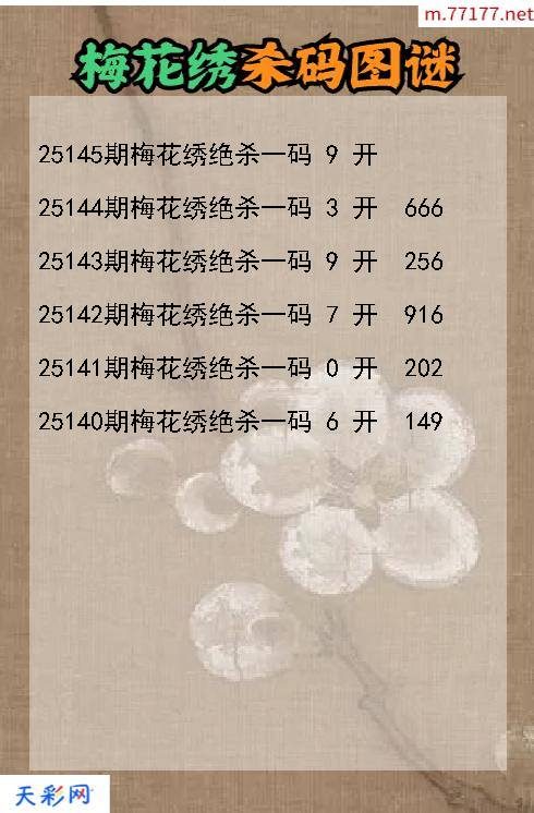 第25144期福彩3d梅花绣杀码图谜