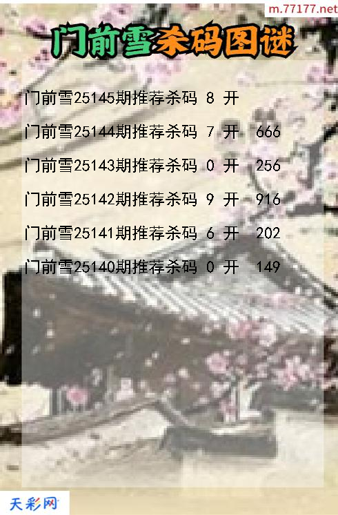 3d门前雪第25144期杀码图谜