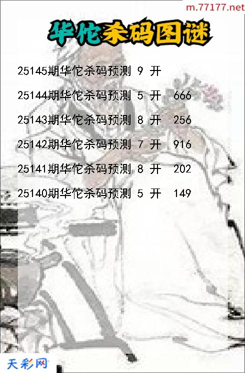 3d华佗第25144期杀码图谜