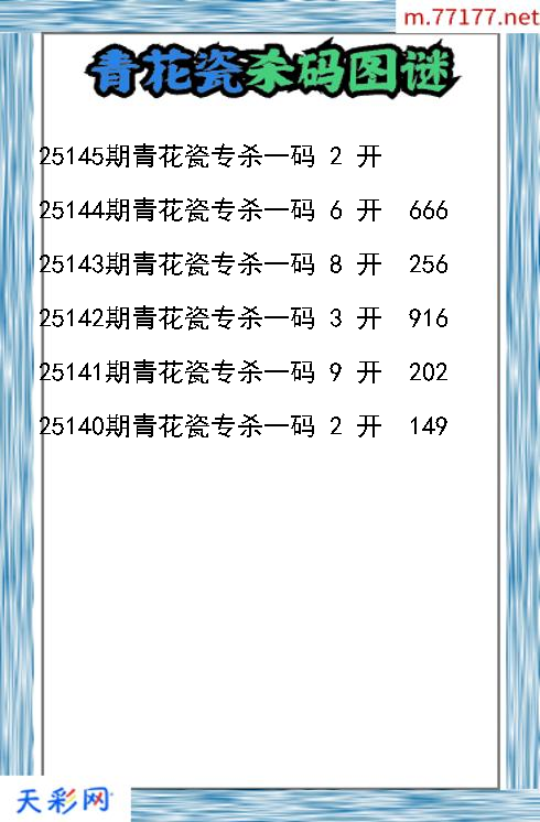 福彩3d第25144期青花瓷杀码图谜