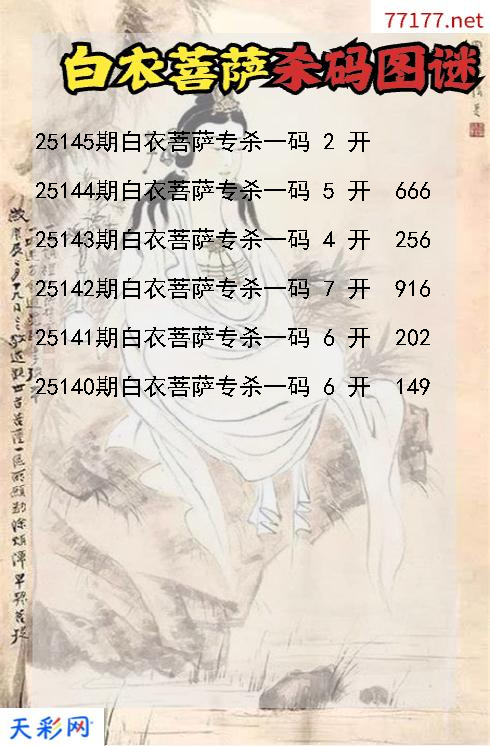3d白衣菩萨第25144期杀码图谜