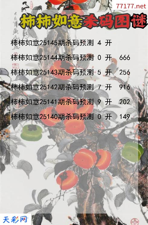 柿柿如意第25144期3d杀码图谜