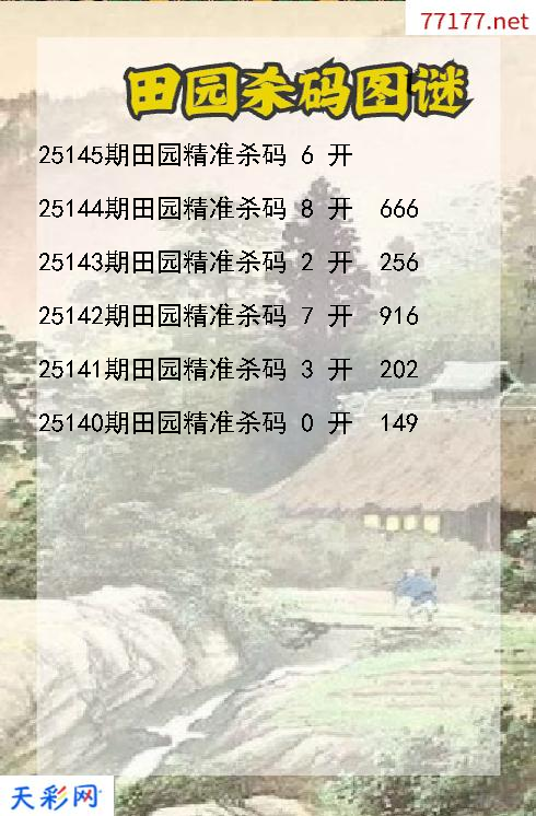 第25144期福彩3d田园杀码图谜