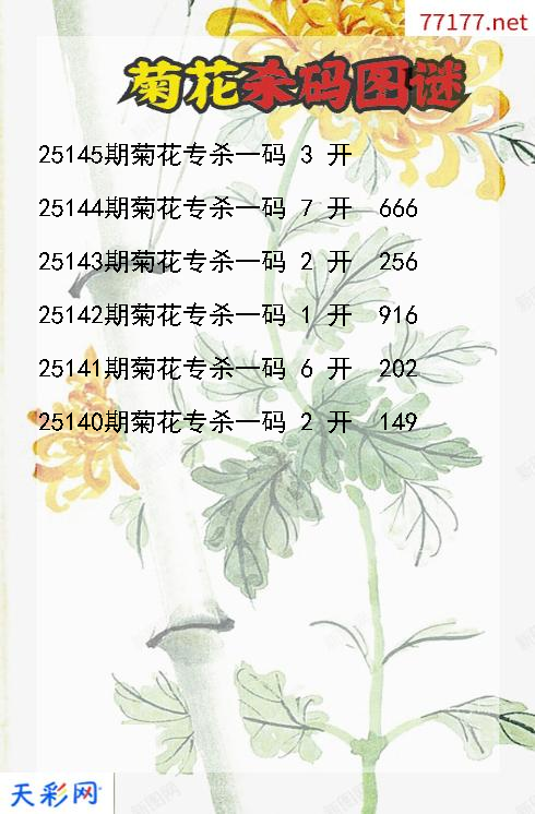 3d菊花第25144期杀码图谜
