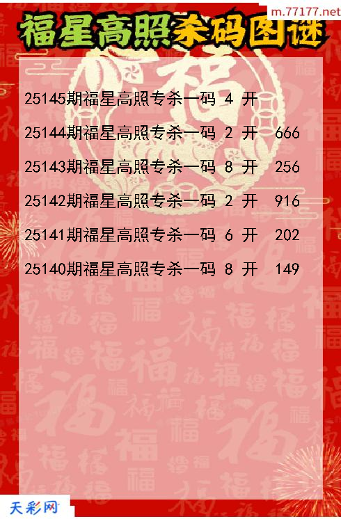 福星高照第25144期福彩3d杀码图谜