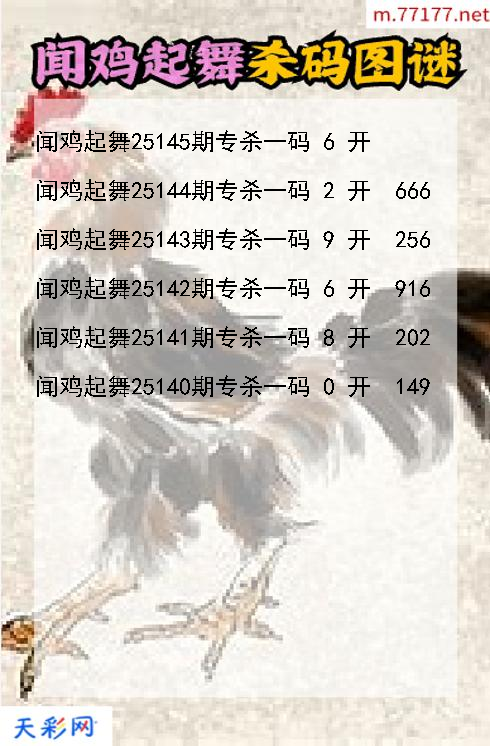 福彩3d闻鸡起舞第25144期杀码图谜