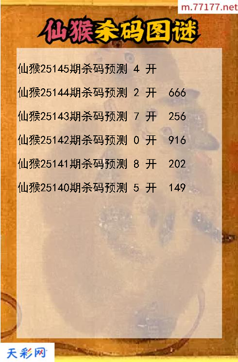 3d仙猴第25144期杀码图谜