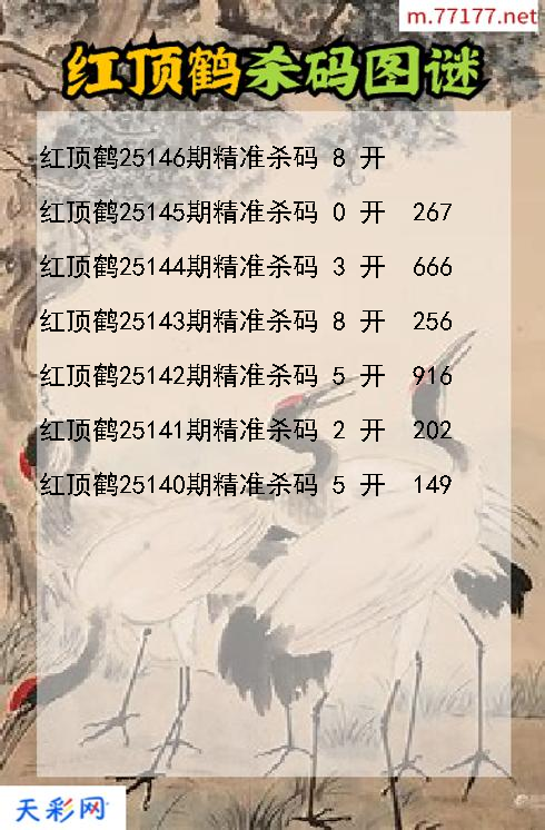 3d第25145期红顶鹤杀码图谜