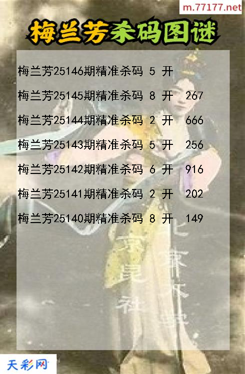 梅兰芳第25145期福彩3d杀码图谜