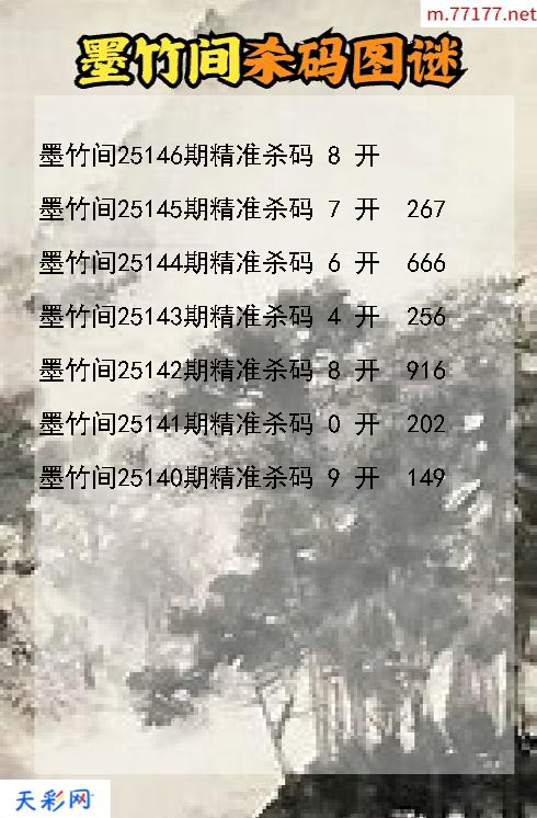 墨竹间25145期3d杀码图谜