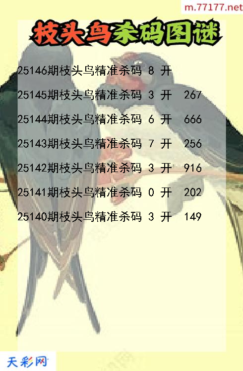 枝头鸟第25145期福彩3d杀码图谜