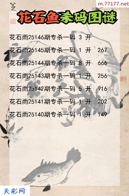 第25145期福彩3d花石雨杀码图谜